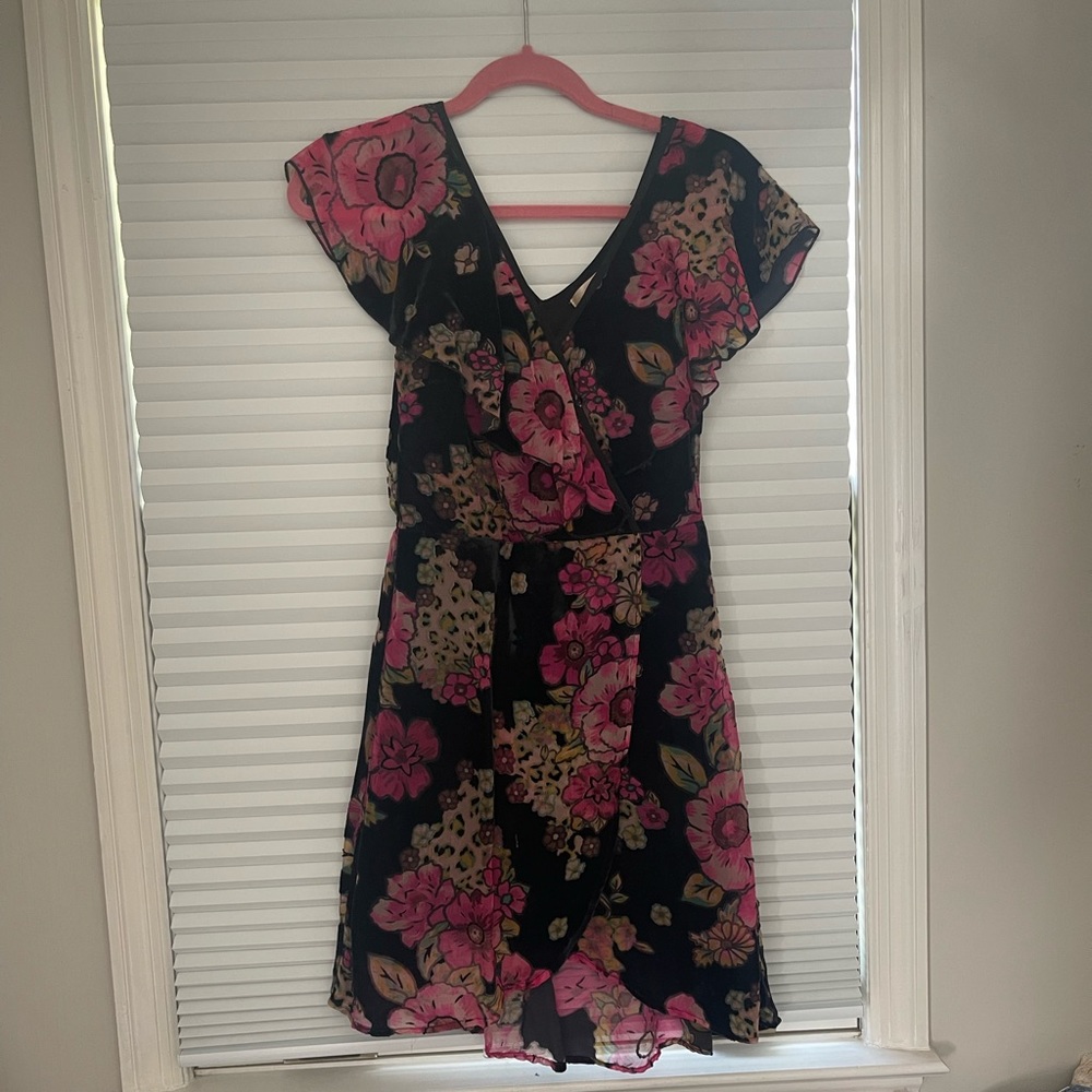 Cut velvet and sheer floral dress